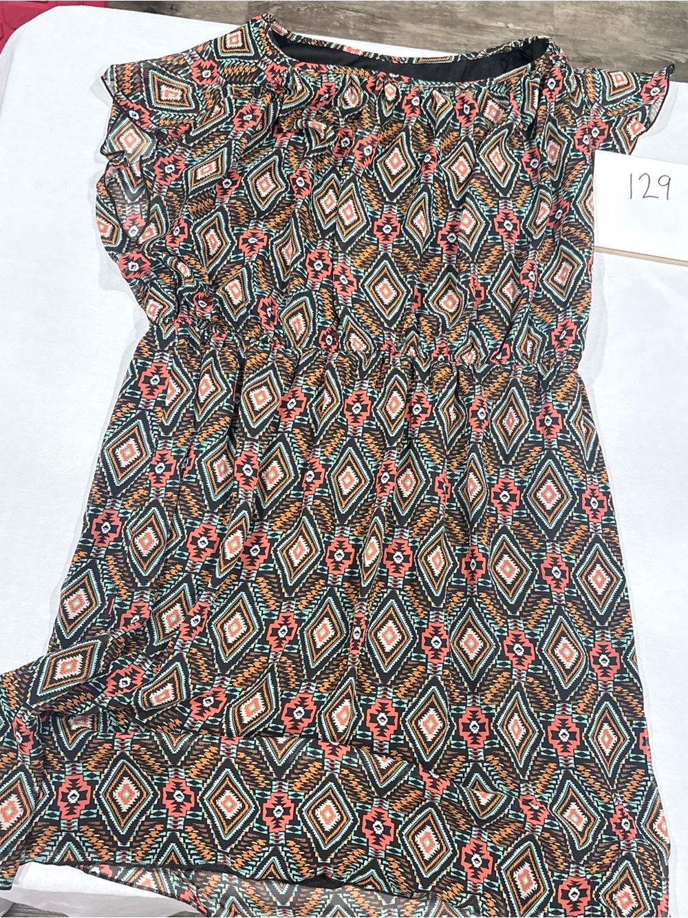 Women’s Geometric Print Summer Dress - Black & Coral